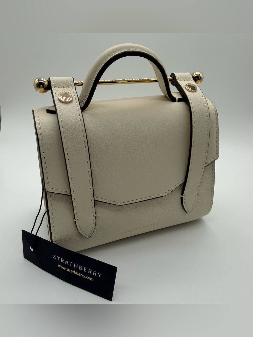 Strathberry Allegro Micro Vanilla Leather Top Handle Bag Made Spain NWT No Strap - Picture 17 of 17